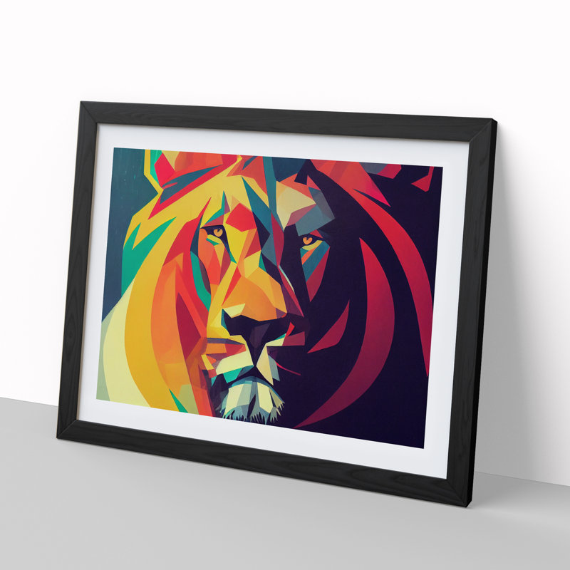 A Lion In Abstract - Single Picture Frame Print, Black, 46cm H x 64cm W x 2cm D