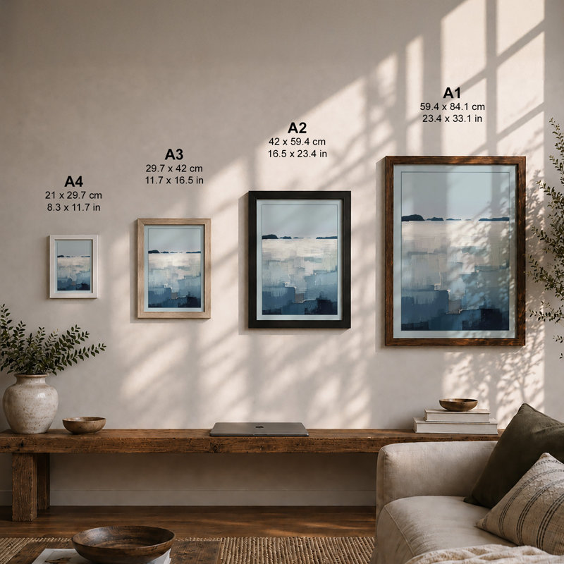 City in Mist Minimalist - Framed Print, A2 - 59.4 x 42.0 cm, Walnut