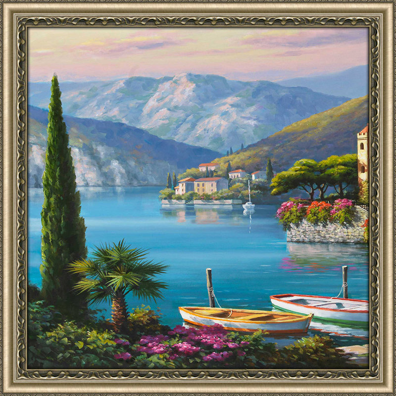 «Villa Bella Vista I» par Sung Kim - Peinture, H 37,5 po x l 37,5 po x P 1 po, Encadrement champagne