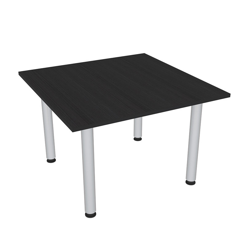 Table de conférence carrée avec pieds en métal, L 48 po x l 48 po, Cyprès noir, Argent argent