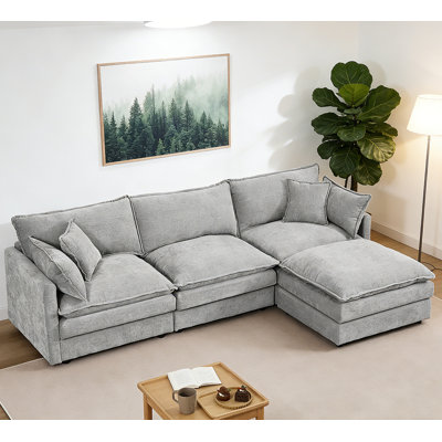 3-Seater Comfy Cloud Couches With Movable Ottoman
