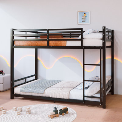 Lit superposé Landon en métal, deux lits simples superposés, avec cadre robuste et barrière de sécurité pour enfants et adultes