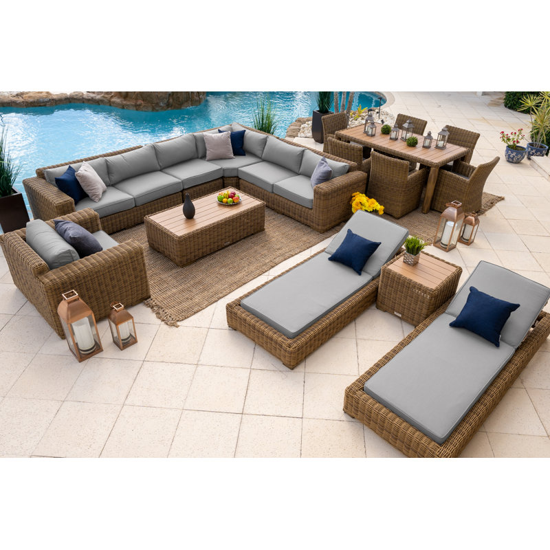 Ensemble de mobilier d'extérieur 16 pièces Malmo, Toile Sunbrella® gris argenté, Naturel