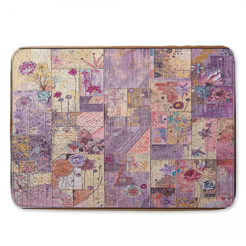 Tapis de bain géométrique à motif floral, L 24 po x L 17 po