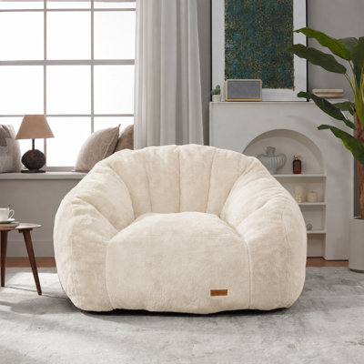 Shell-Shaped Faux Fur Bean Bag Chair, Seashell Design Beanbag Sofa for Living Room & Bedroom