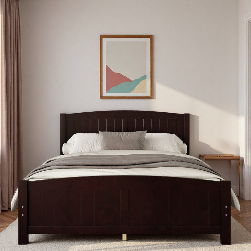 Lit plateforme en bois avec lignes décoratives et lattes de soutien, Noir, Grand lit