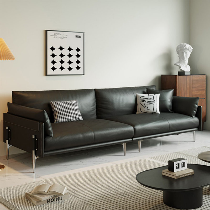 Canapé modulaire noir en cuir véritable, 4, 33.07" H x 108.66" W x 35.43" D