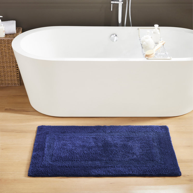 Rozanne Reversible Cotton Bath Rug, Navy, 24" x 40" Rectangle