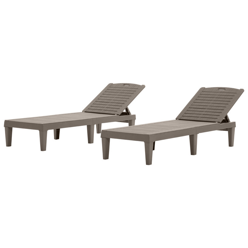 Ensemble de chaises longues d'extérieur 2 pièces, résine de polypropylène, réglable en 5 positions, résistant aux rayons UV, brun clair