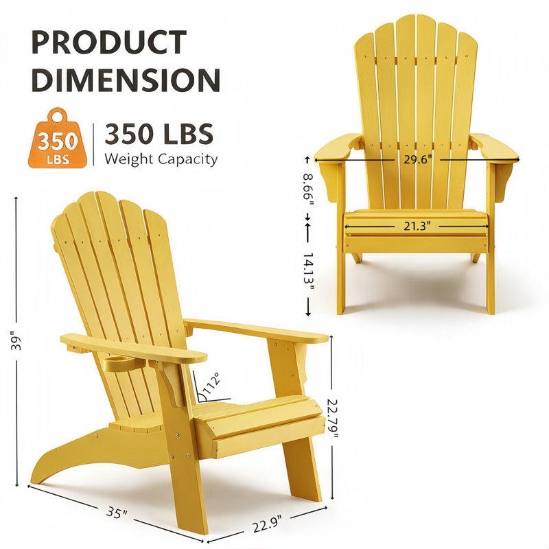 Fauteuil Adirondack surdimensionné avec porte-gobelet, Jaune