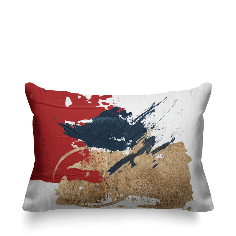 Coussin lombaire abstrait intérieur / extérieur, Rouge / or / blanc