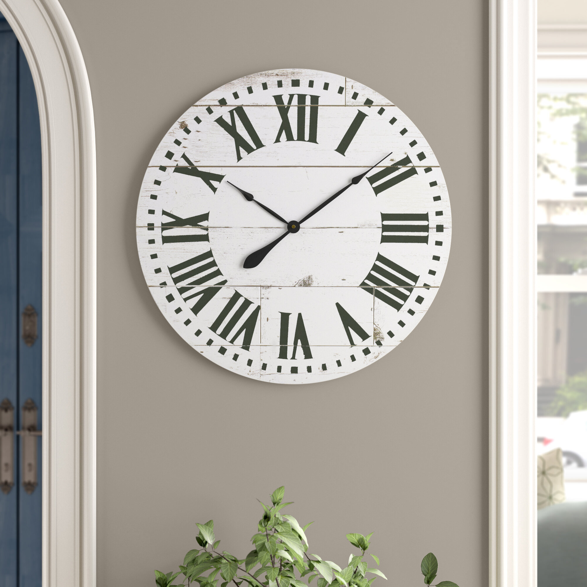 Three Posts™ Lisette Round French Country Shiplap Farmhouse Wall Clock ...