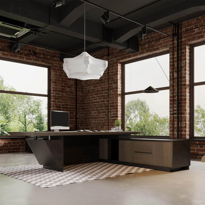 Adjustable Executive Desk - Luxury L Shaped Desk with Drawers, Large Table with File Cabinets, Executive Office Desks with LED Light Strip Home Office Desk for Professionals