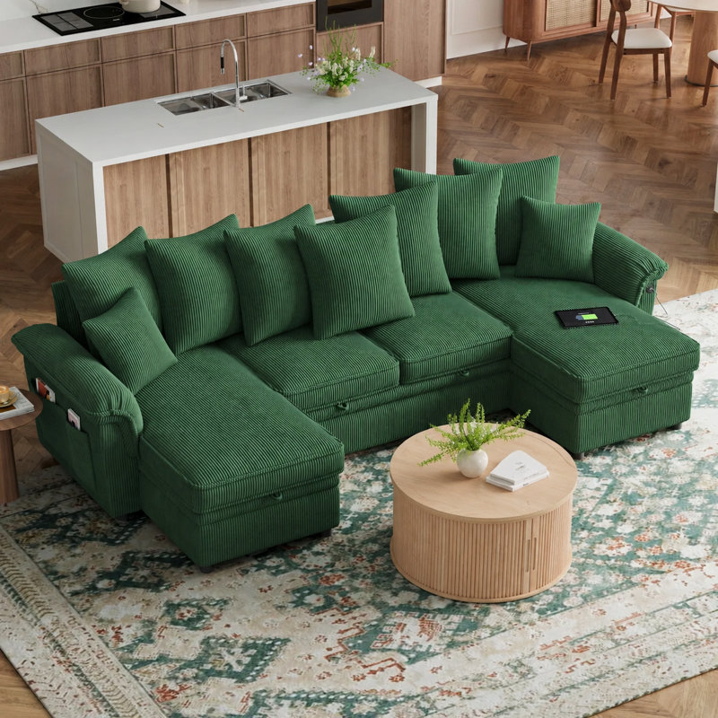 Ensemble de salon avec canapé-lit modulaire en U et table basse Bettina, Green