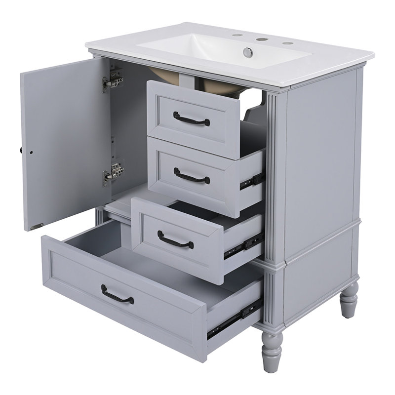 Bathroom Vanity with Sink Bathroom Cabinet with A Door and Three Drawers, Gray