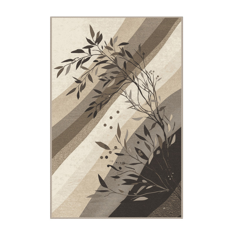 Tapis beige doux et moelleux à motif abstrait bord de mer en olivier Esmont, 7 x 9