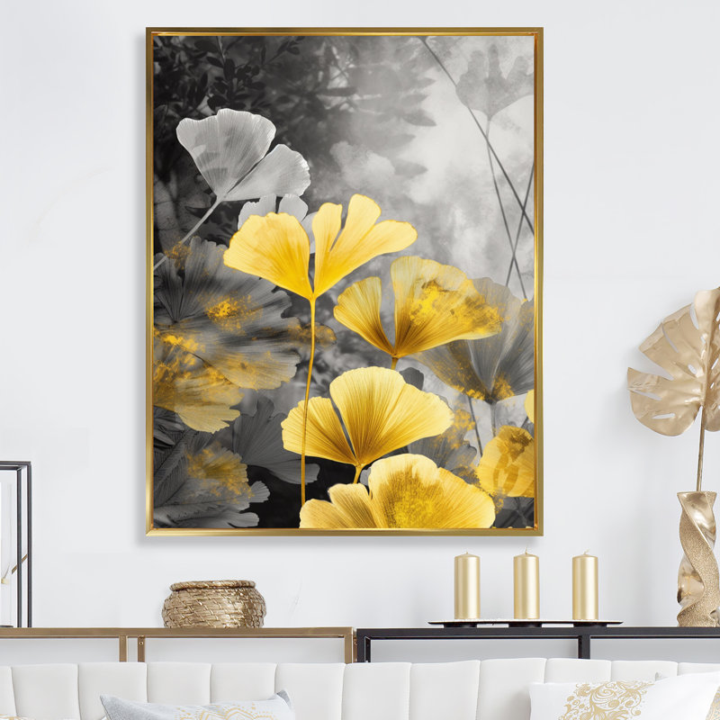 «Palm Tropical Ginkgo», reproduction d'art sur toile encadrée IV, H 20 po x l 12 po x P 1 po, Cadre flottant doré