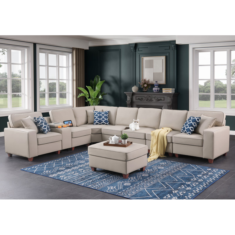Canapé modulaire à accoudoirs carrés 151,25 po, Similicuir beige Becky