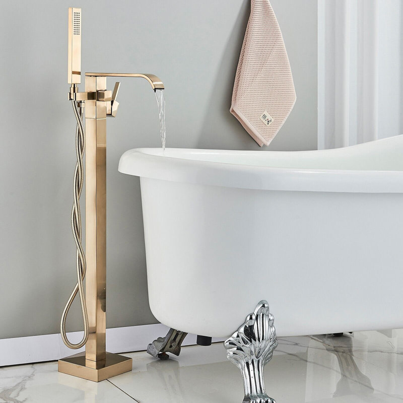 Floor Waterfall Faucet with Diverter, Brushed Gold