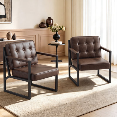 Multi-color Upholstered PU Leather Office Chair Set,Comfortable Living Room Armchair with Metal Legs Support, Suitable for Living Room, Bedroom, Reception Area and Office