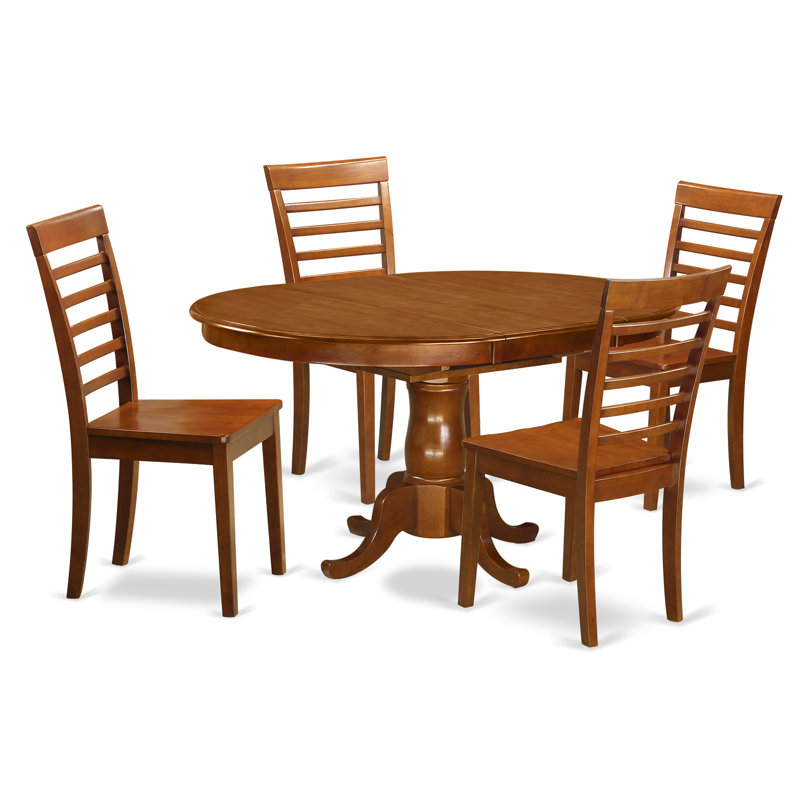 5 Piece Modern Dining Table Set Includes an Oval Wooden Table with Butterfly Leaf and 4 Dining Room Chairs, Saddle Brown