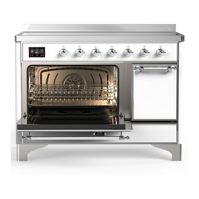 Majestic III Series 48 Inch Induction Range with 6 Induction Elements in Antique White (Chrome Trim), Chrome, White