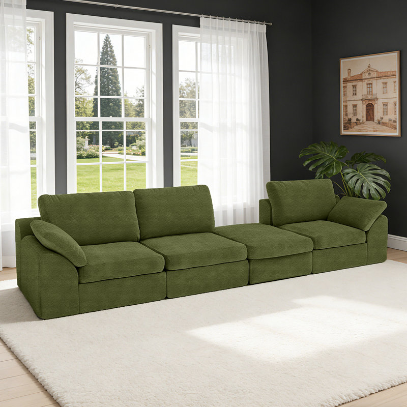 Upholstered Sofa Cloud Couch, Plush 3-Seat Modular Sectional Sofa L-Shaped Couch With Ottoman Chaise, Modern Minimalist Sofa for Living Room Bedroom