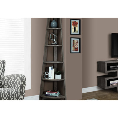 Bibliothèque en coin Taupe, H 72 po, 5 niveaux, décoration de salon H 72,31 po, taupe, couloir