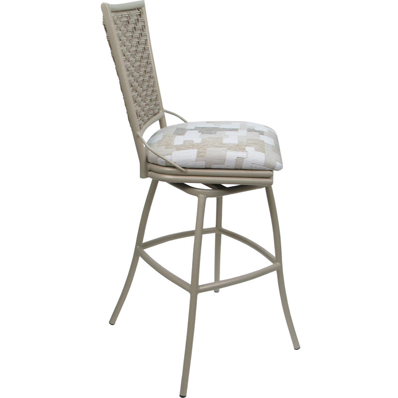 Tabouret de bar d'extérieur d'extérieur 34 po sans accoudoirs, Beige, Blanc