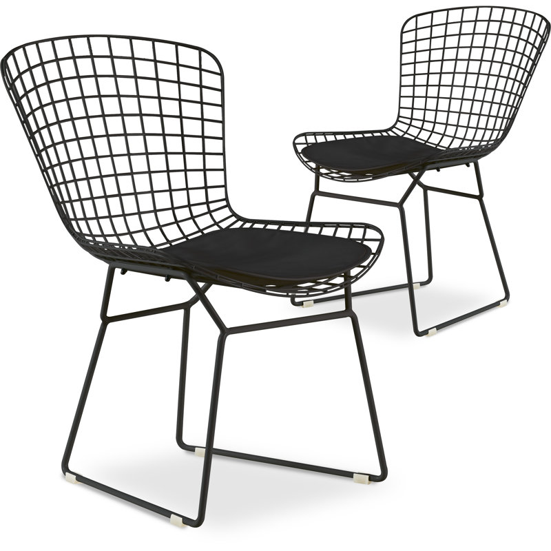 Elle Decor Holly Mid Century Modern Dining Side Chair with Geometric Grid Wire Design, Noir Black