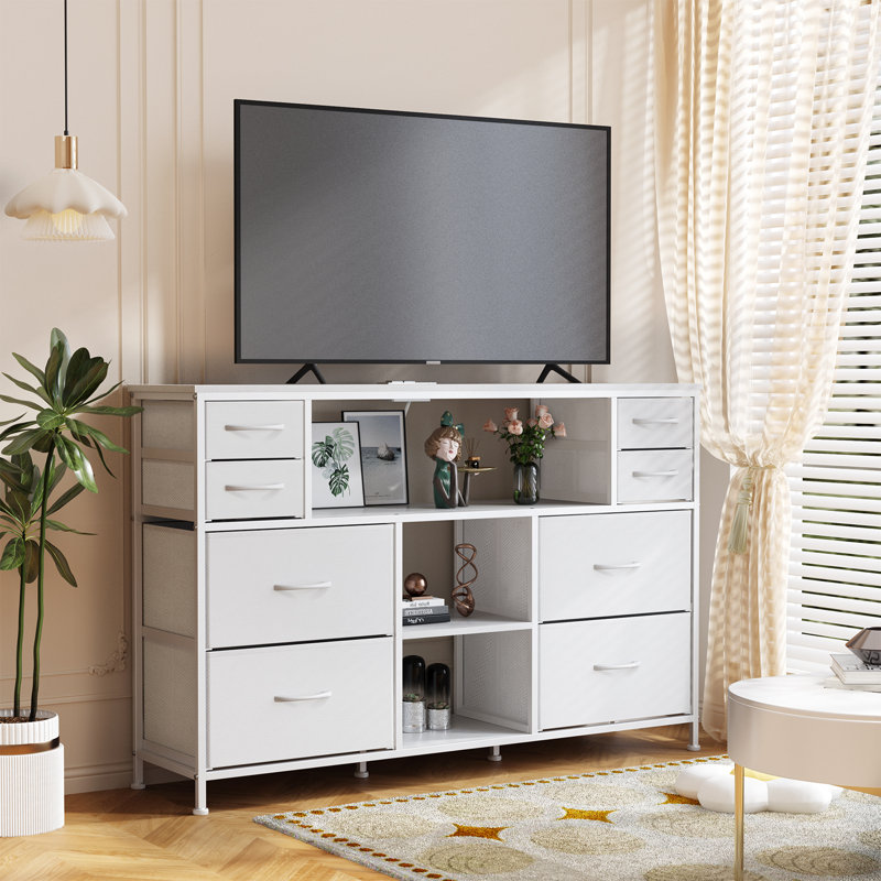 Meuble télé pour téléviseur de 55 po avec station de charge et lumières DEL, Blanc