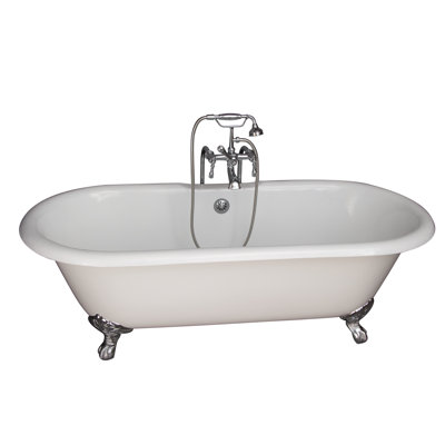 68'' x 30'' Freestanding Soaking Cast Iron Bathtub with Faucet