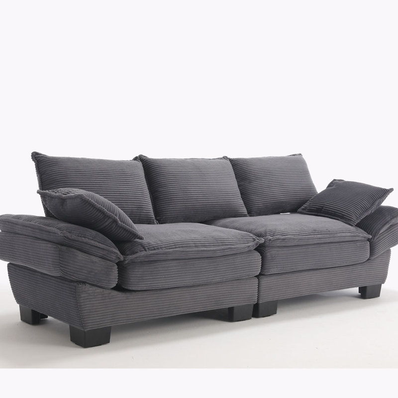 Renville 84" Upholstered Pillow-Top Arm Loveseat Sofa with 2 Throw Pillows, Gray