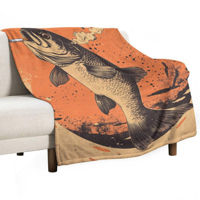 Smoking Fish Leaps Sunset Landscape Luxury Flannel Throw Blanket, Soft Warm Fuzzy Blanket for Living Room Sofa Bed Home Decor