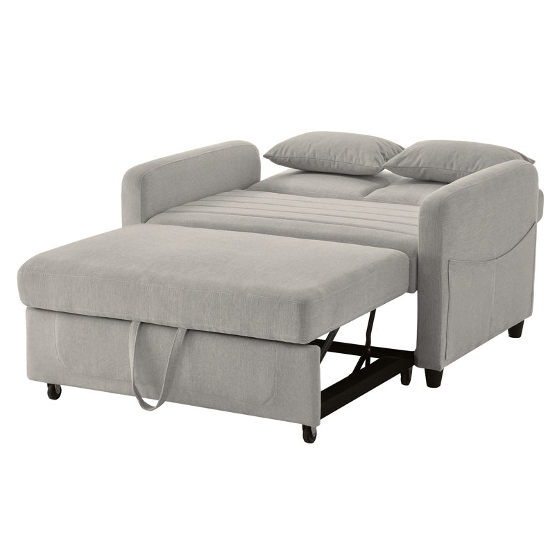 2 Seater Linen Sofa Bed, Light Grey