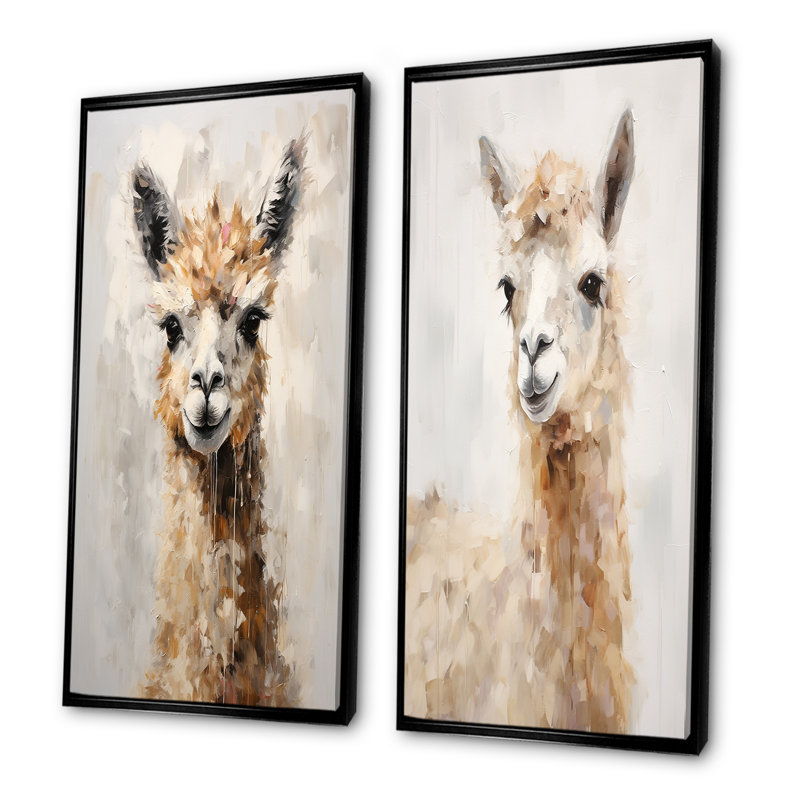 Minimalisme Alpaca Grunge - ensemble de 2 reproductions d'art mural Alpacas, H 32 po x l 33 po, Cadre noir