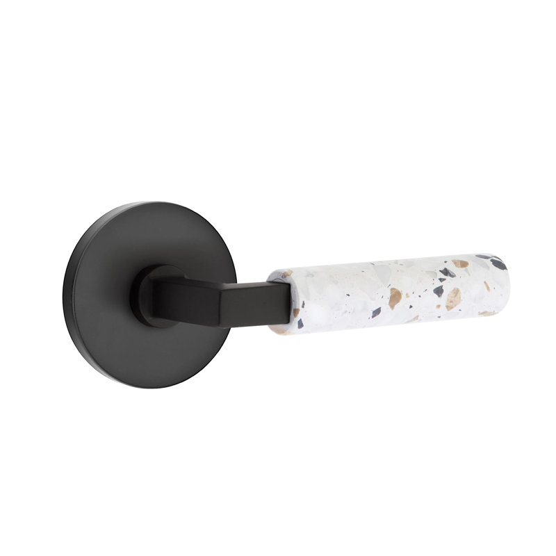 Mortaise intérieure Emtek Select Passage avec rosette à disque et tige en L carré, levier Terrazzo clair, Oui, Dos plat