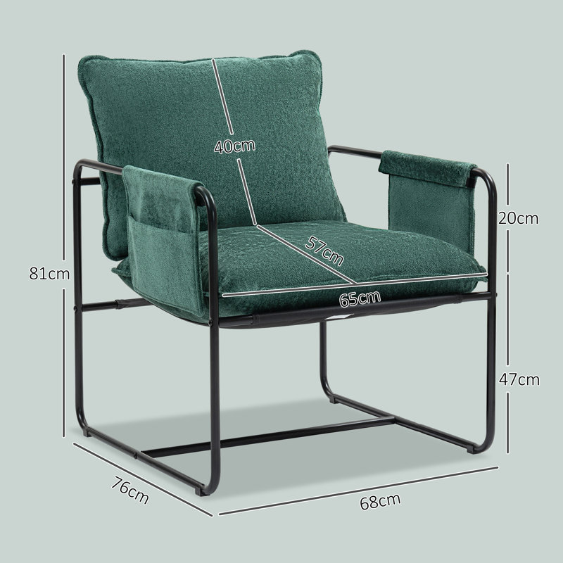 Minimal Padded Accent Chair, With Pockets -, Green