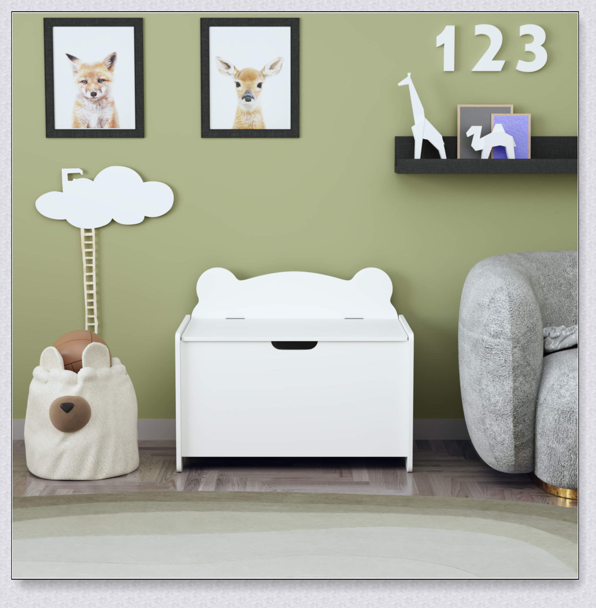 Ebern Designs Kids Wooden Toy Box With Safety Hinged Lid, Large Storage ...