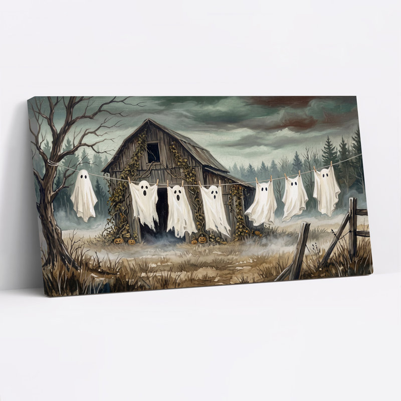 Toile blanche fantôme blanche suspendue à une corde à linge d'Halloween, L 40 po x H 20 po