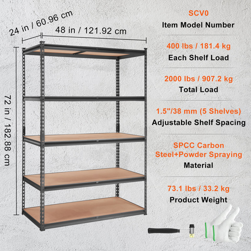 Support de rangement robuste en métal, H 72 po x l 48 po x P 24 po
