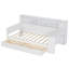 Lit de jour simple en bois avec tablettes de rangement, lit multifonctionnel avec deux tiroirs de rangement et bureau d'étude, blanc antique-1247788905