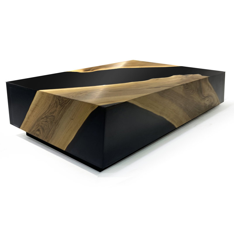 Monoblock Coffee Table, 18" H x 39.4" L x 39.4" W, Matte Black/Natural Wood