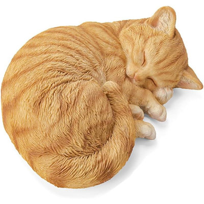 Sleeping Orange Tabby Cat Garden Statue Decor 8.27”L, Resin Realistic Sculptures Gift For Cats Lovers, Pet Memorial Stones For Loss Of Pet, Kitty Figurine Art Decoration For Indoor Outdoor Home