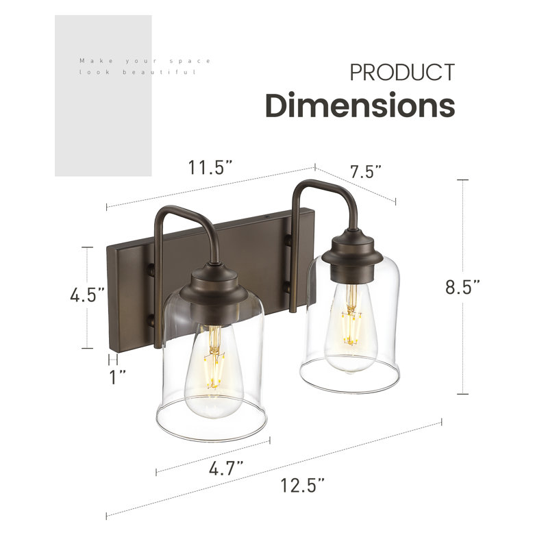 Éclairage de salle de bain 4 lumières à intensité variable noir avec abat-jour en verre transparent, Bronze frotté à l'huile