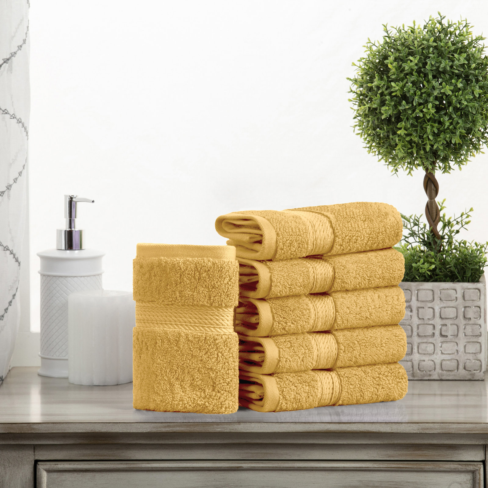 Egyptian Cotton Washcloth Set, Gold, Washcloth - 6 Pack
