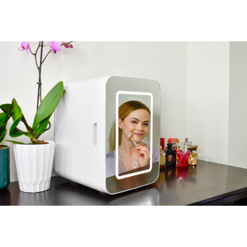 Mini-frigo personnel Frigidaire 9 canettes/6,5 litres avec miroir lumineux, blanc, Blanc