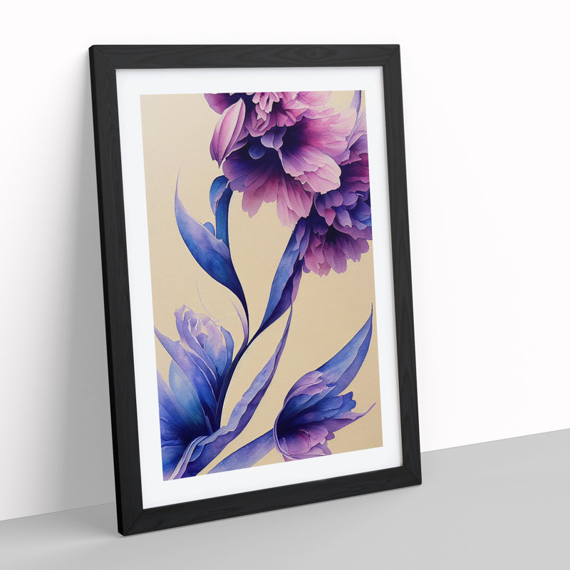 Dreamy Watercolour Flowers No.3 - Single Picture Frame Painting, Black, 64cm H x 46cm W x 2cm D