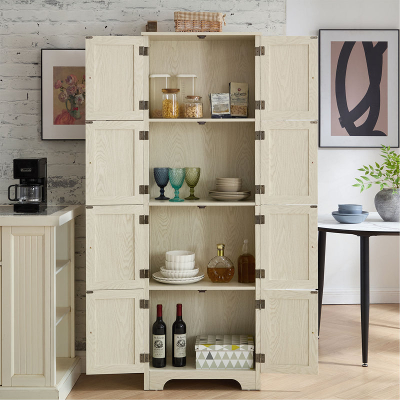 72.4" Tall Storage Cabinet Tall Storage Cabinet With 8 Doors And 4 Shelves ,Bookshelf Living Room, Kitchen, Dining Room, Office  Freestanding Storage Cabinet