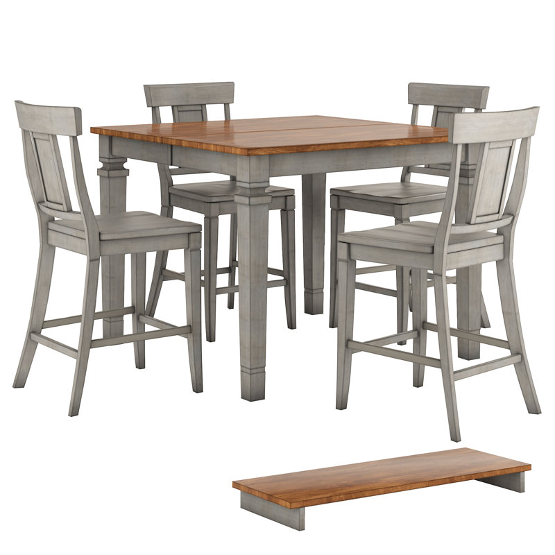 Extendable Dining Set, Antique Gray, Counter Stool (24.21" Seat Height)